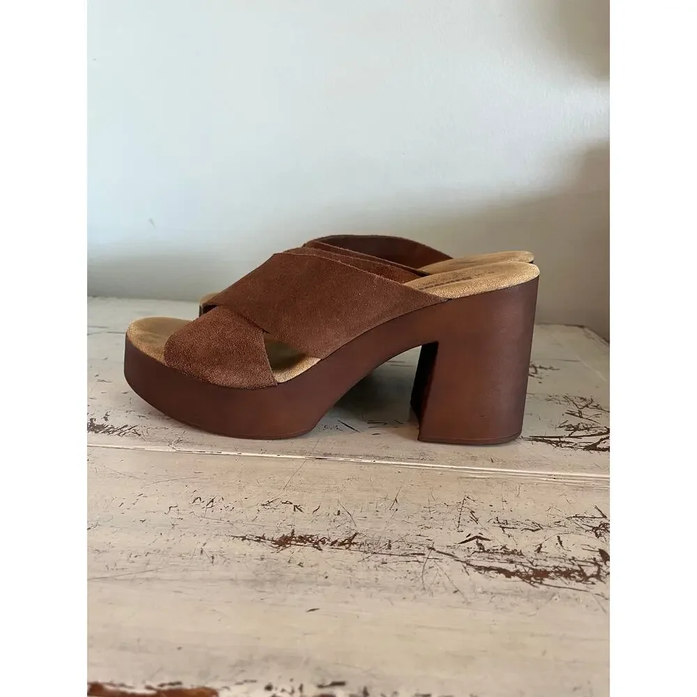 Bionatura Italy Brown Suede Platform Mule Sandals Chunky Heel EU 41 US 9.5
